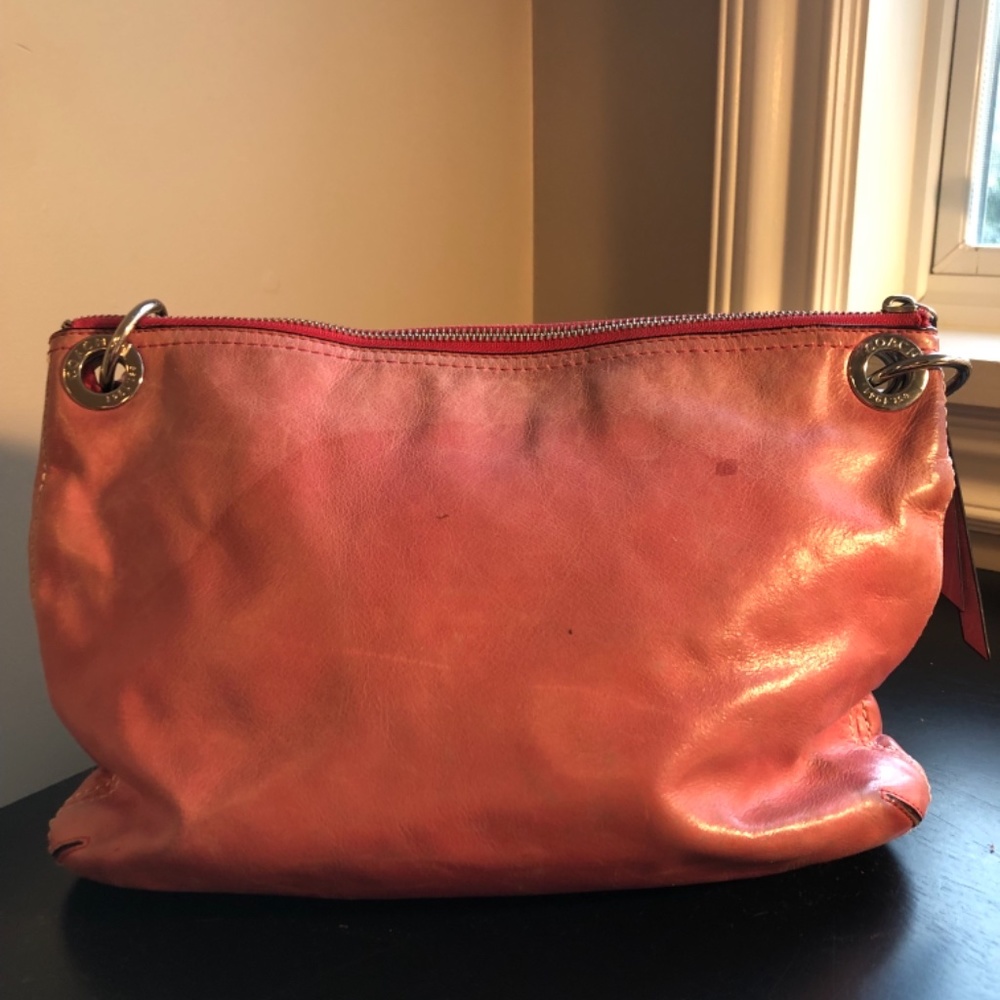 Coach Pink Poppy Hippie Distressed Leather Shoulder Bag - Picture 12 of 12